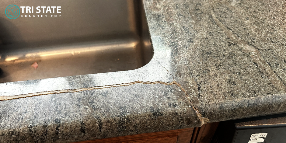 Granite countertop crack repair process and finishing